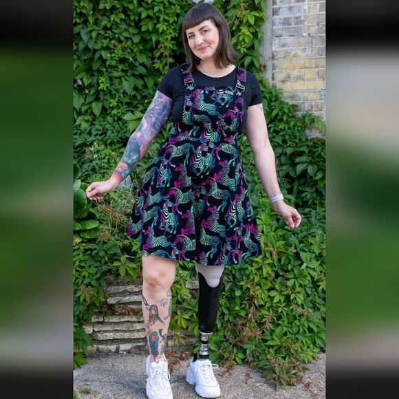 NWT Run and Fly Pinafore Dress Rainbow Zebra Print Flared Womens 12 Quirky Retro - Picture 3 of 11